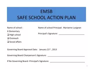 EMSB SAFE SCHOOL ACTION PLAN