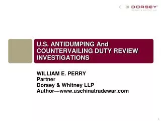 U.S. ANTIDUMPING And COUNTERVAILING DUTY REVIEW INVESTIGATIONS