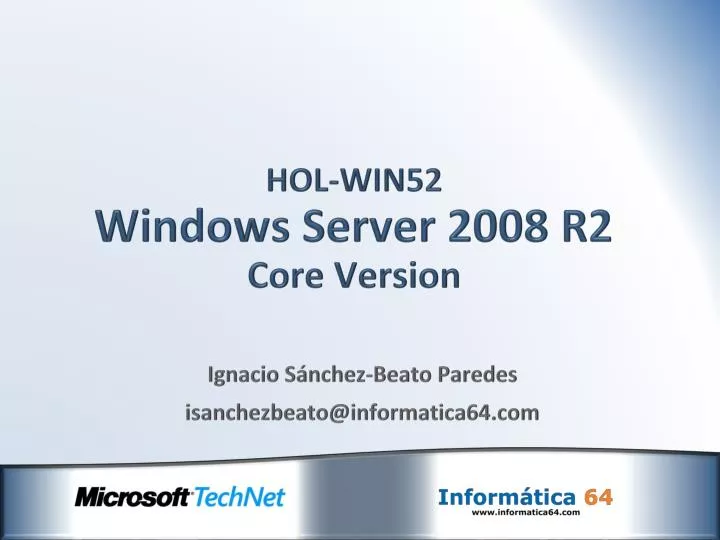 hol win52 windows server 2008 r2 core version