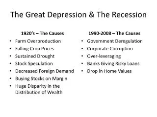 The Great Depression &amp; The Recession