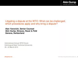 International Annual WTO Forum Kaliningrad State Technical University 20 - 22 March 2014
