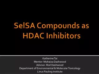 SelSA Compounds as HDAC Inhibitors