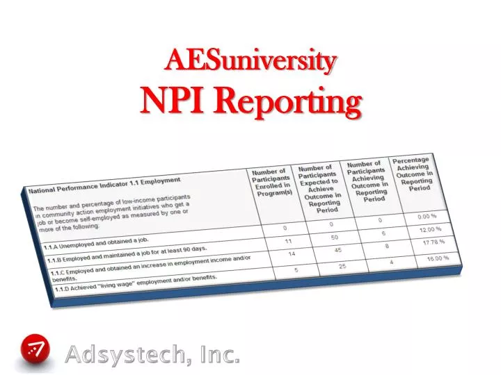 aesuniversity npi reporting