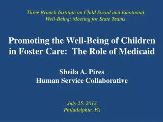 Promoting the Well-Being of Children in Foster Care: The Role of Medicaid Sheila A. Pires
