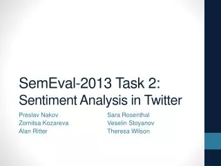 SemEval - 2013 Task 2: Sentiment Analysis in Twitter