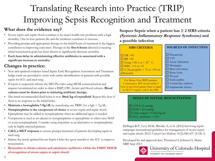 translating research into practice trip improving sepsis recognition and treatment