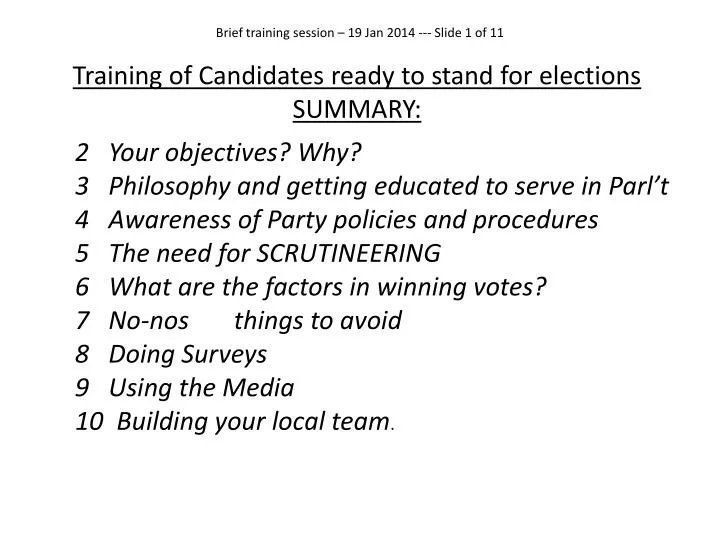 brief training session 19 jan 2014 slide 1 of 11