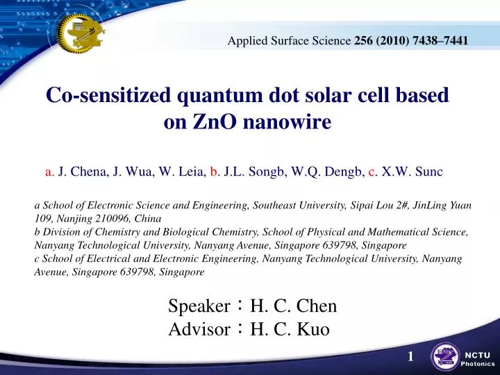 co sensitized quantum dot solar cell based on zno nanowire