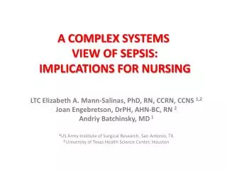 A COMPLEX SYSTEMS VIEW OF SEPSIS : IMPLICATIONS FOR NURSING