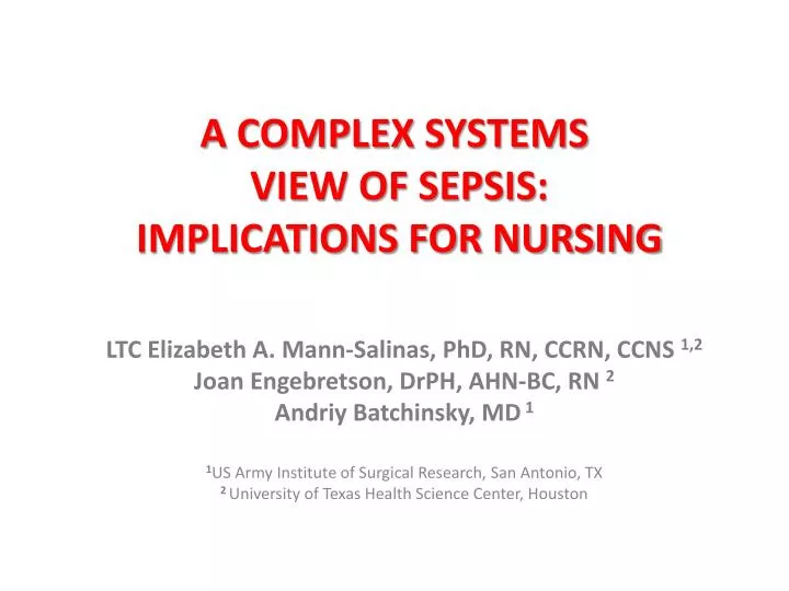 a complex systems view of sepsis implications for nursing