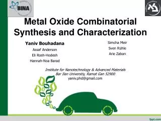 Metal Oxide Combinatorial Synthesis and Characterization