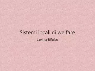 sistemi locali di welfare