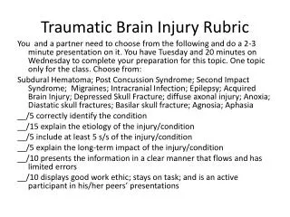 Traumatic Brain Injury Rubric