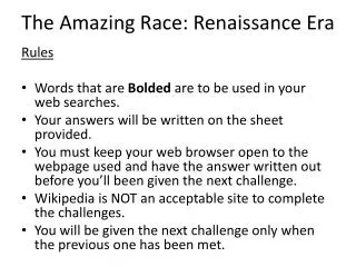 The Amazing Race: Renaissance Era