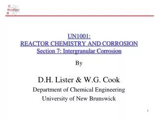 UN1001: REACTOR CHEMISTRY AND CORROSION Section 7: Intergranular Corrosion