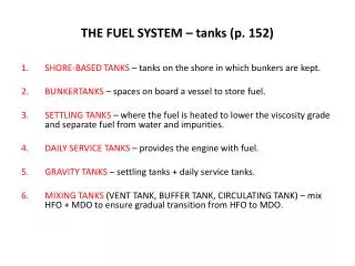 THE FUEL SYSTEM – tanks (p. 152)