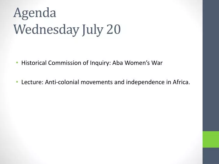 agenda wednesday july 20