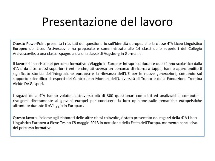 presentazione del lavoro