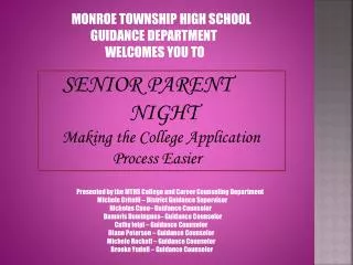 MONROE TOWNSHIP HIGH SCHOOL GUIDANCE DEPARTMENT