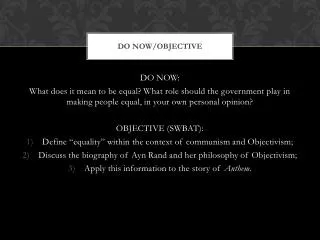 DO NOW/OBJECTIVE