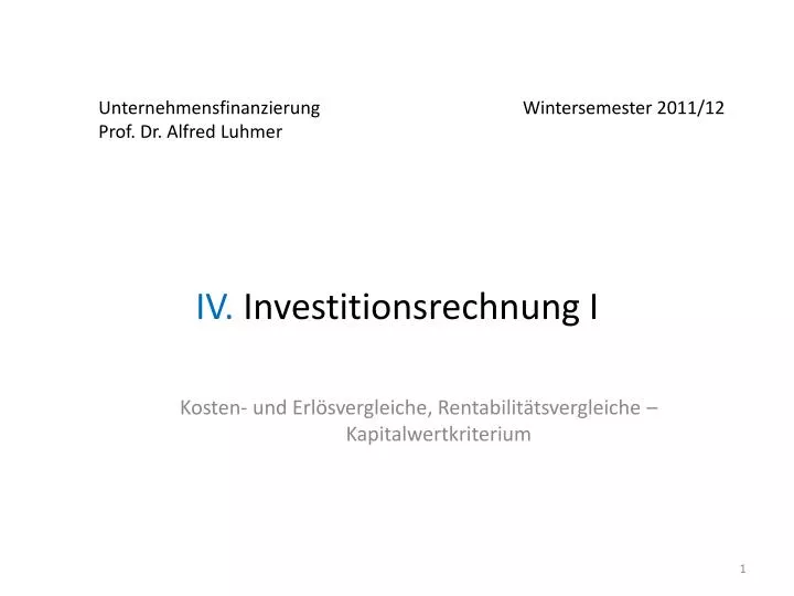 iv investitionsrechnung i
