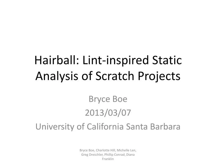 hairball lint inspired static analysis of scratch projects