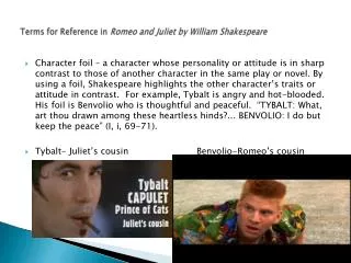 terms for reference in romeo and juliet by william shakespeare