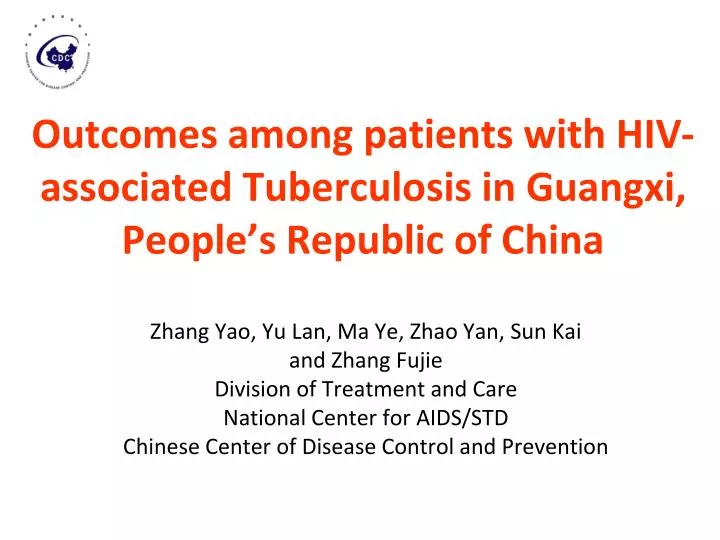 outcomes among patients with hiv associated tuberculosis in guangxi people s republic of china