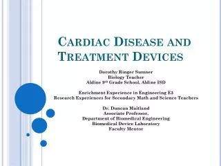 Cardiac Disease and Treatment Devices