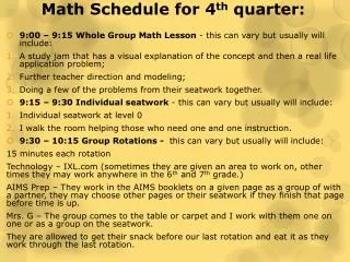 Math Schedule for 4 th quarter: