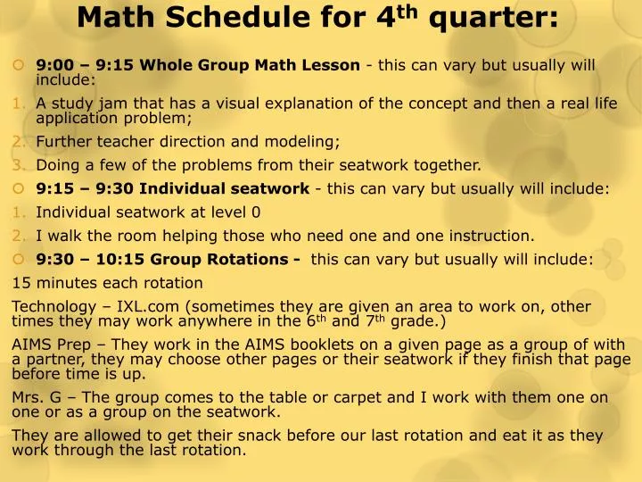 math schedule for 4 th quarter
