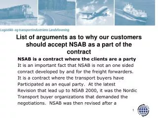 list of arguments as to why our customers should accept nsab as a part of the contract