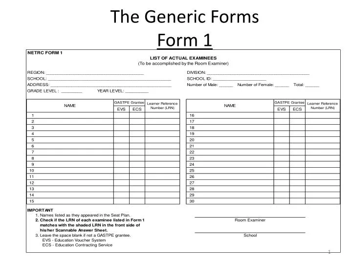 the generic forms form 1