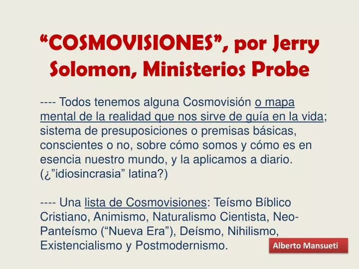 cosmovisiones por jerry solomon ministerios probe