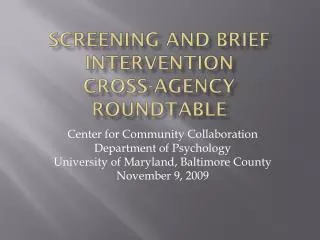 Screening and Brief Intervention Cross-Agency Roundtable