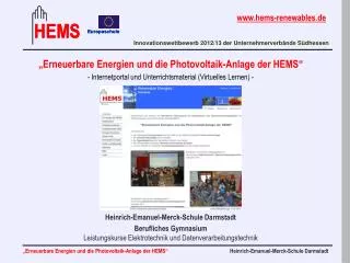 „Erneuerbare Energien und die Photovoltaik-Anlage der HEMS“