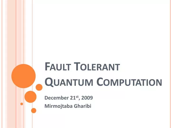 fault tolerant quantum computation
