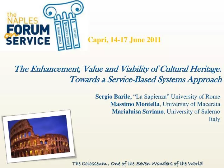 the enhancement value and viability of cultural heritage towards a service based systems approach