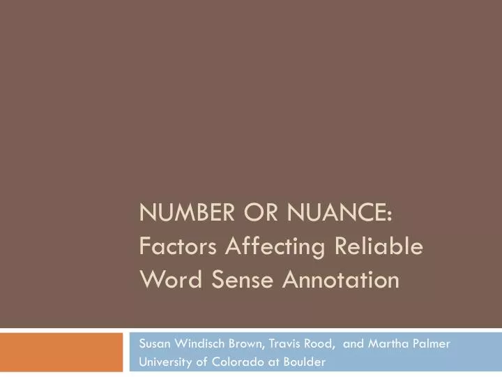number or nuance factors affecting reliable word sense annotation