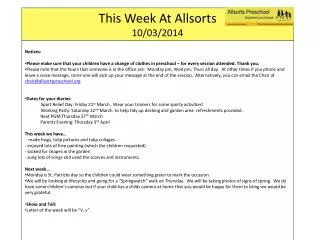This Week At Allsorts 10 /03/ 2014