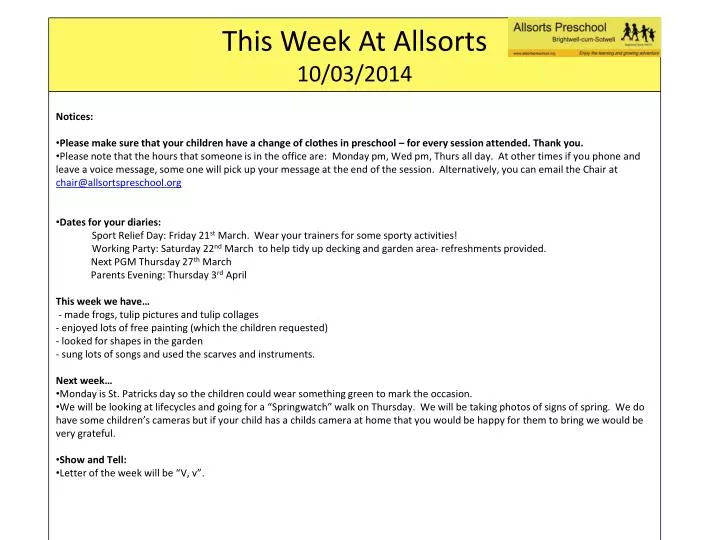 this week at allsorts 10 03 2014