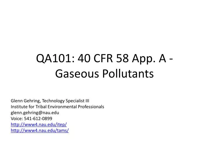 qa101 40 cfr 58 app a gaseous pollutants