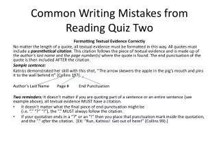 Common Writing Mistakes from Reading Quiz Two
