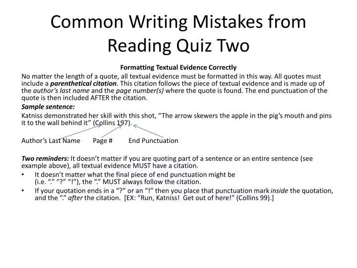common writing mistakes from reading quiz two