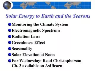 Solar Energy to Earth and the Seasons