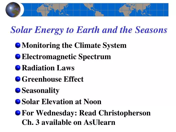 solar energy to earth and the seasons