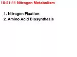 10-21-11 Nitrogen Metabolism 	1. Nitrogen Fixation 	2. Amino Acid Biosynthesis - slide 1