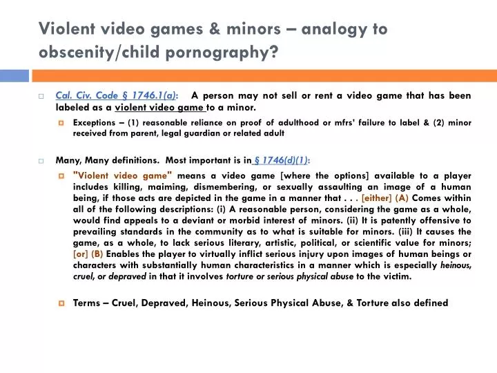 violent video games minors analogy to obscenity child pornography