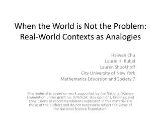 When the World is Not the Problem: Real-World Contexts as Analogies