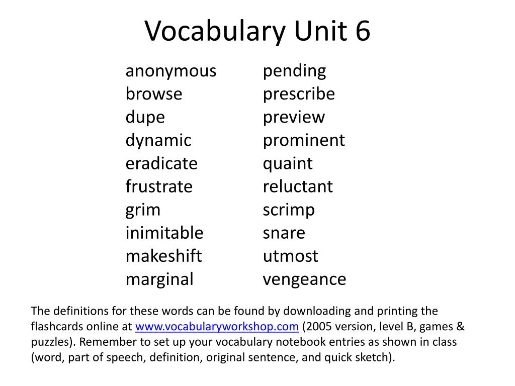 PPT - Vocabulary Unit 6 PowerPoint Presentation, free download - ID:2367749